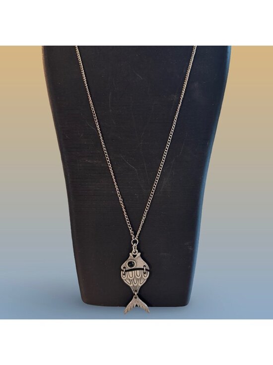 Jewelry - Fish Pendant Necklace With Articulated Design In Vintage Silver Finish Gift